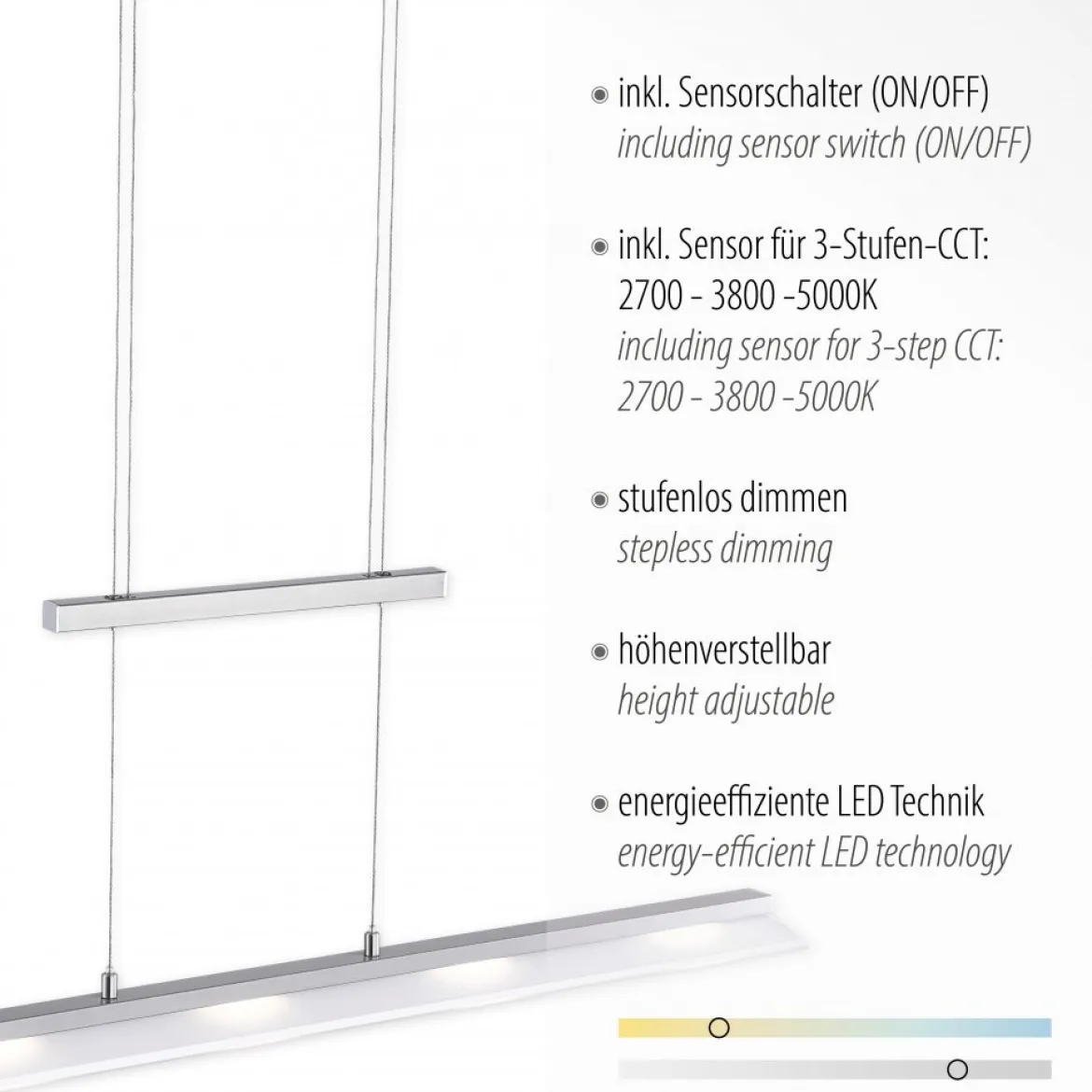 Paul Neuhaus 2278-55 LED Pendelleuchte Lichtfarbsteuerung Sensor-Dimmer höhenverstellbar