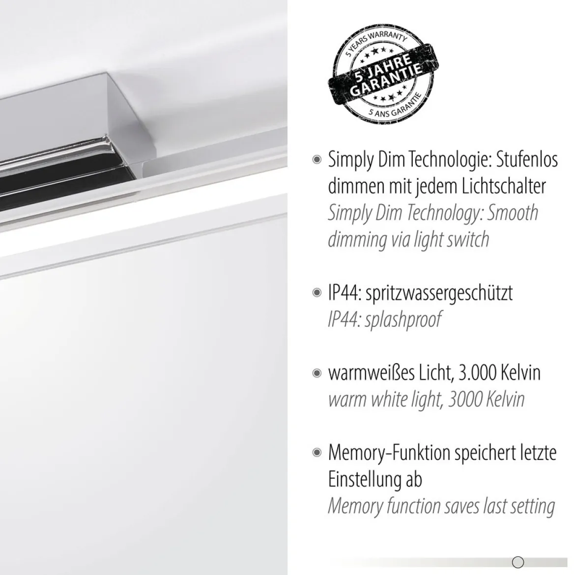 Paul Neuhaus 9107-17 LED Wandleuchte schmal chrom transparent 60cm 3000K IP44