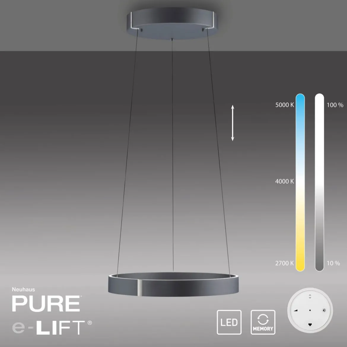 Paul Neuhaus 2560-15 Neuhaus PURE E-Clipse LED Pendelleuchte mystic grey elektrisch