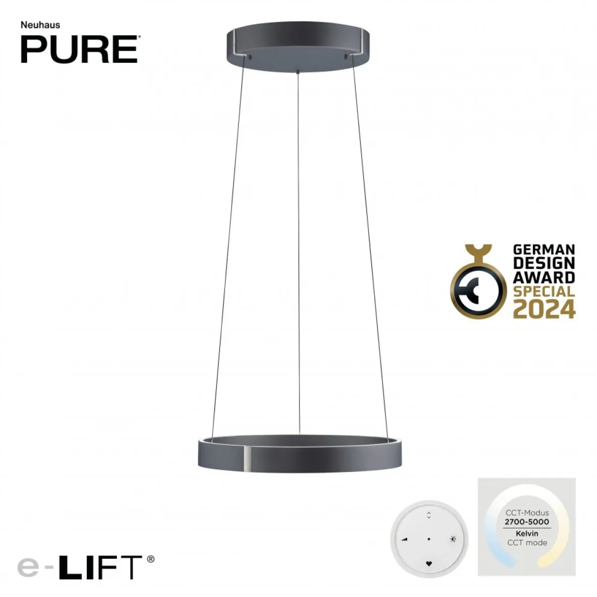 Paul Neuhaus 2560-15 Neuhaus PURE E-Clipse LED Pendelleuchte mystic grey elektrisch