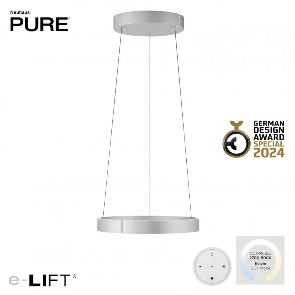 Paul Neuhaus 2560-95 Neuhaus PURE E-Clipse LED Pendelleuchte stone (alu) elektrisch
