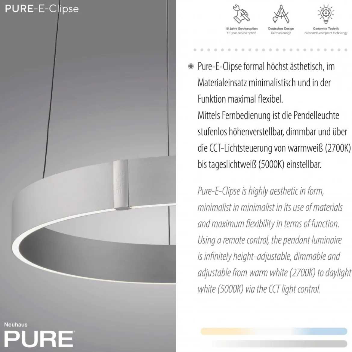 Paul Neuhaus 2560-95 Neuhaus PURE E-Clipse LED Pendelleuchte stone (alu) elektrisch