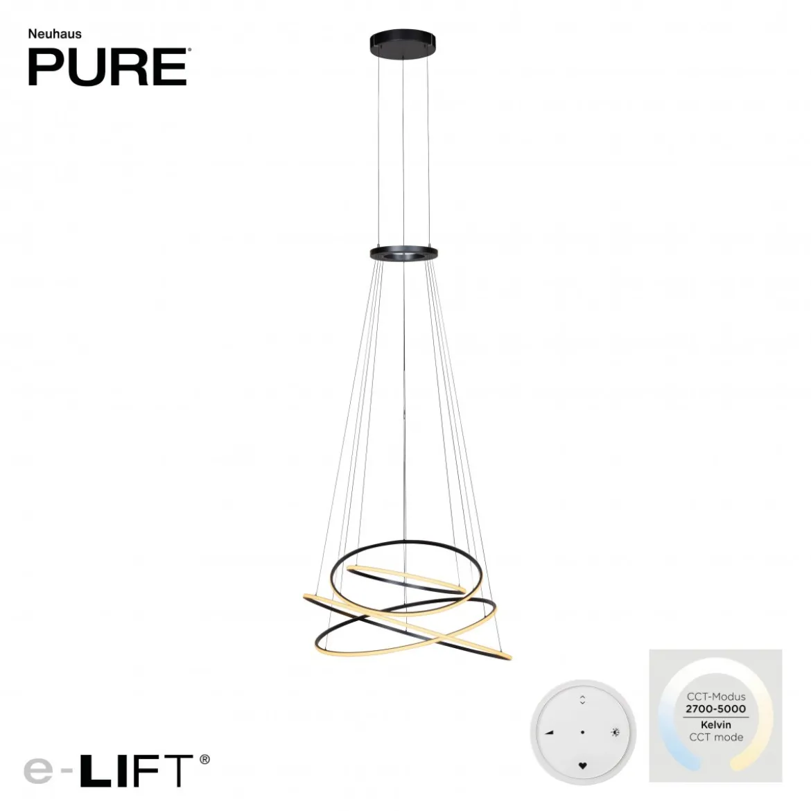 Paul Neuhaus 2566-15 Neuhaus PURE E-Flying Rings LED Pendelleuchte mystic grey (grau)