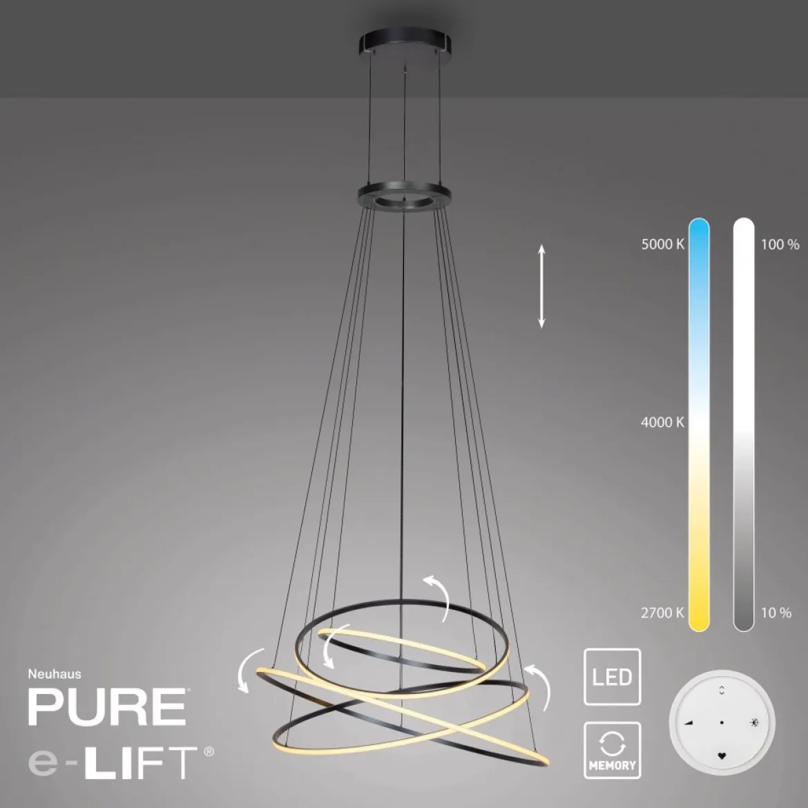 Paul Neuhaus 2566-15 Neuhaus PURE E-Flying Rings LED Pendelleuchte mystic grey (grau)