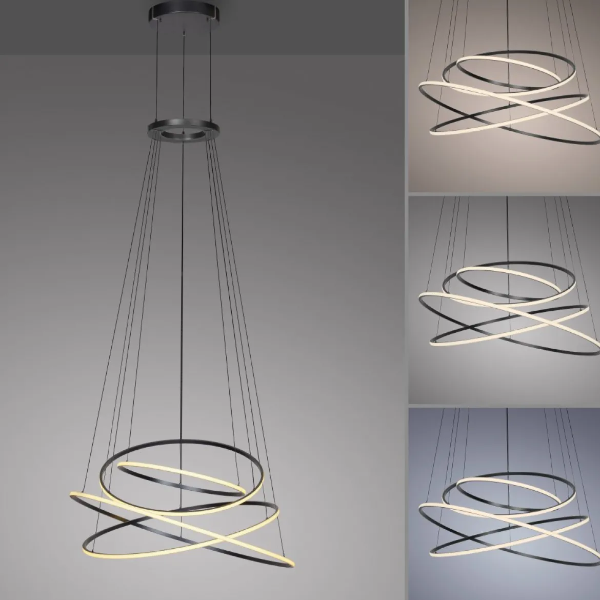 Paul Neuhaus 2566-15 Neuhaus PURE E-Flying Rings LED Pendelleuchte mystic grey (grau)