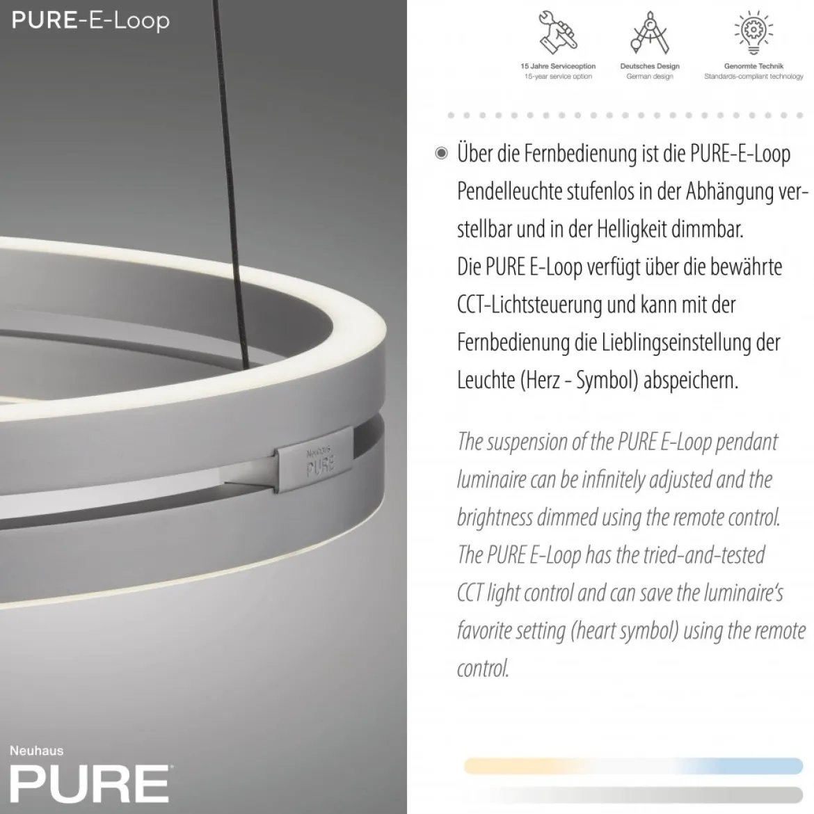 Paul Neuhaus 2550-95 Neuhaus PURE E-Loop LED Pendelleuchte stone (alu) 2700-5000 K
