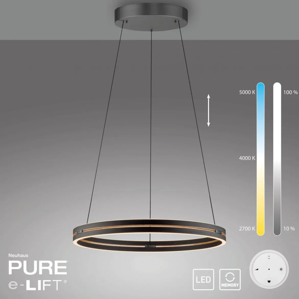 Paul Neuhaus 2551-18 Neuhaus PURE E-Loop LED Pendelleuchte oak black pearl 2700-5000 K