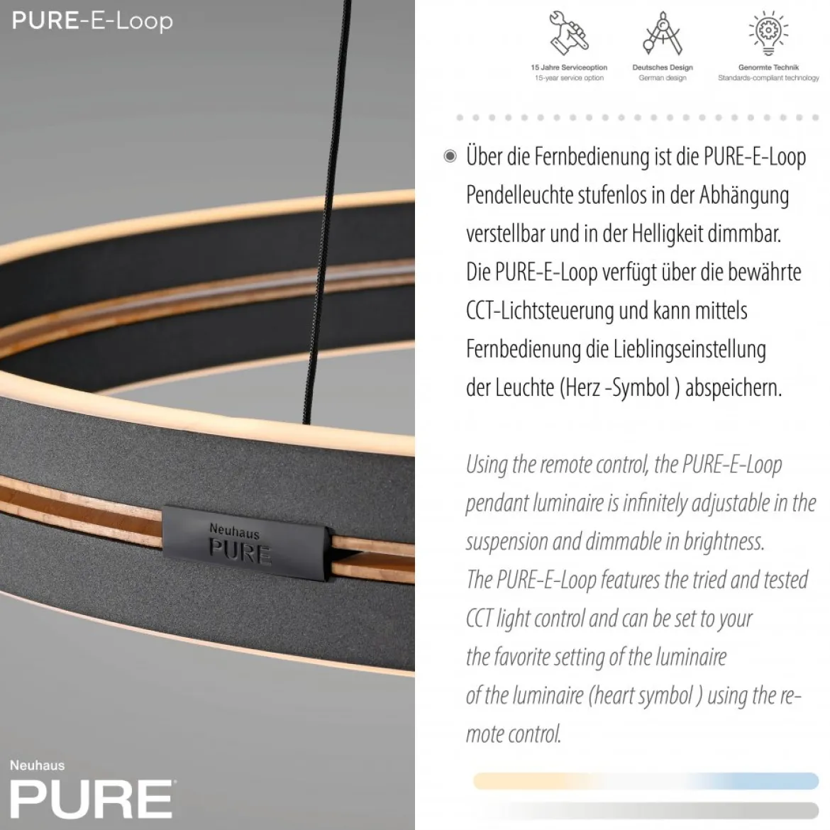 Paul Neuhaus 2551-18 Neuhaus PURE E-Loop LED Pendelleuchte oak black pearl 2700-5000 K