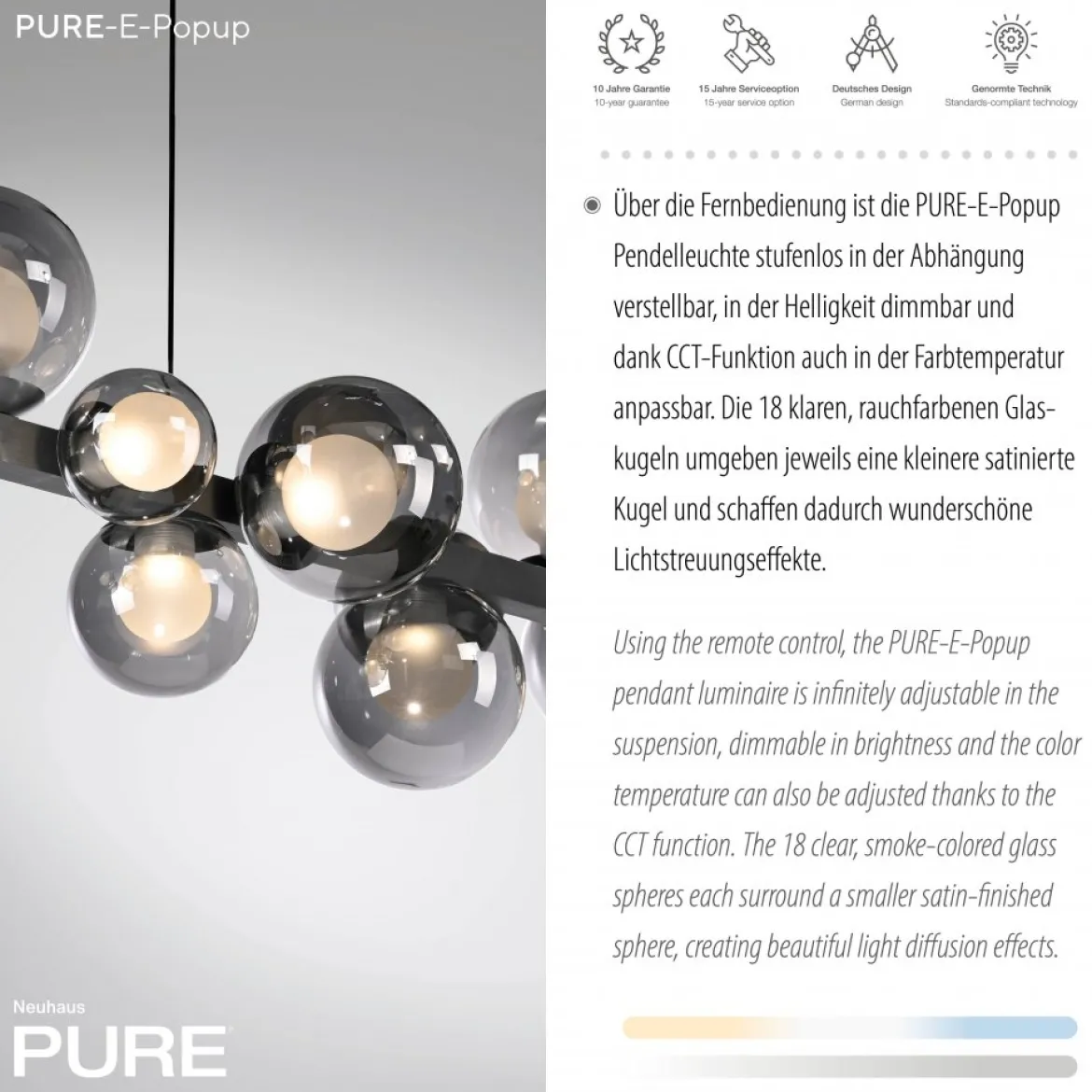 Paul Neuhaus 2557-15 Neuhaus PURE E-Popup LED Pendelleuchte platin (grau) 2700-5000 K