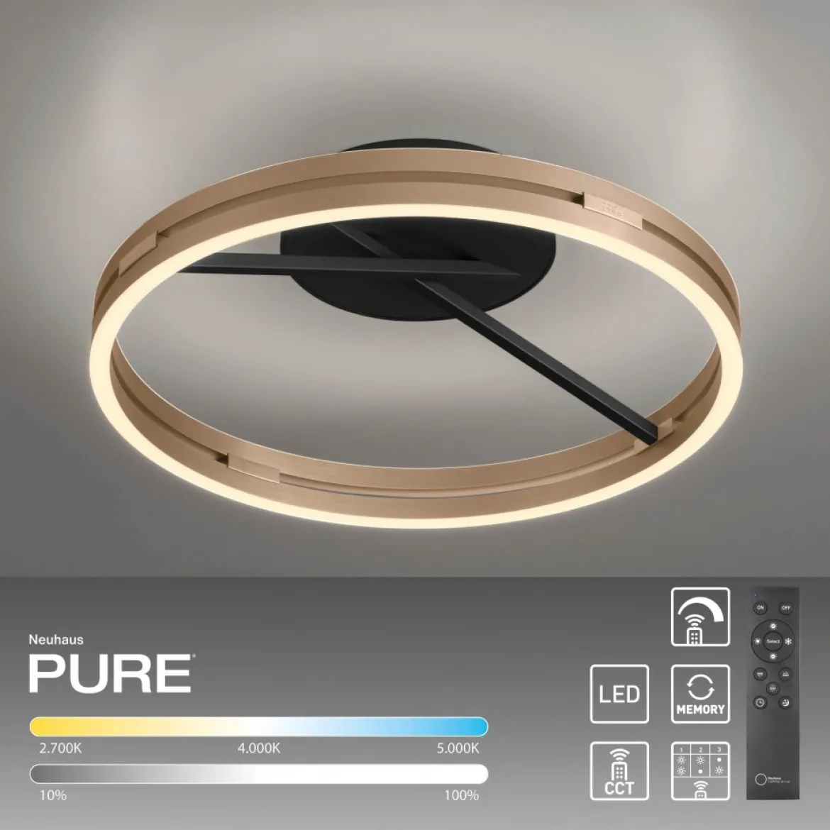 Paul Neuhaus 6552-68 Neuhaus PURE Loop LED Deckenleuchte black ivory gold 2700-5000 K