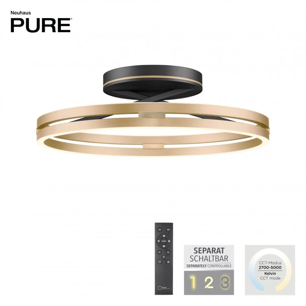 Paul Neuhaus 6552-68 Neuhaus PURE Loop LED Deckenleuchte black ivory gold 2700-5000 K
