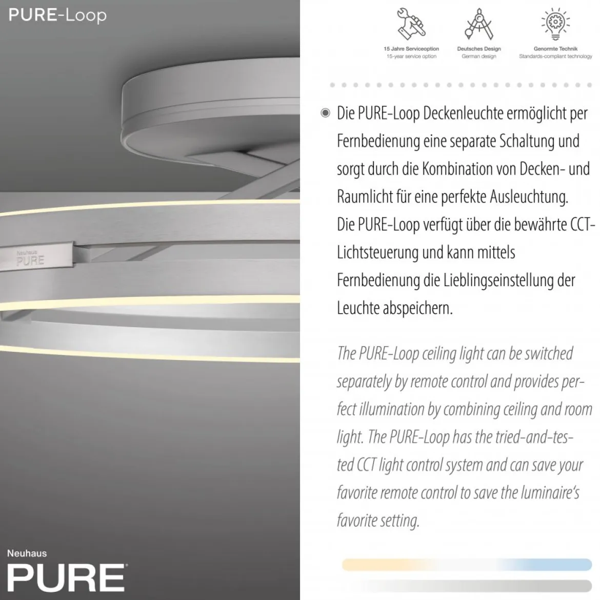 Paul Neuhaus 6552-95 Neuhaus PURE Loop LED Deckenleuchte stone (alu) 2700-5000 K
