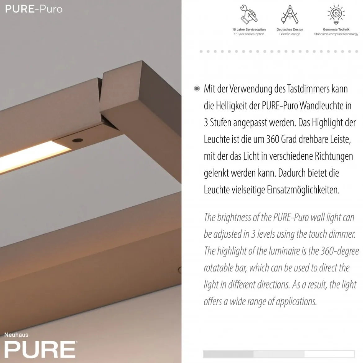 Paul Neuhaus 9114-97 Neuhaus PURE Puro LED Wandleuchte bronce 3000 K