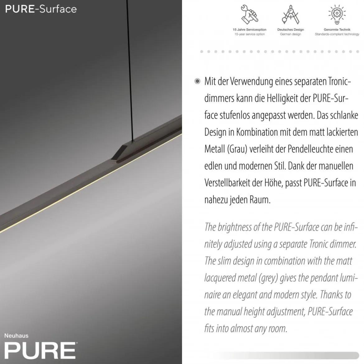 Paul Neuhaus 2301-15 Neuhaus PURE Surface LED Pendelleuchte platin (grau) 3000K