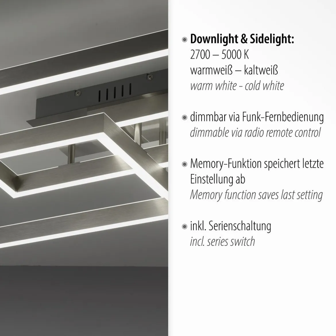 Paul Neuhaus 6232-55 Paan LED Deckenleuchte silberfarbig eckig CCT