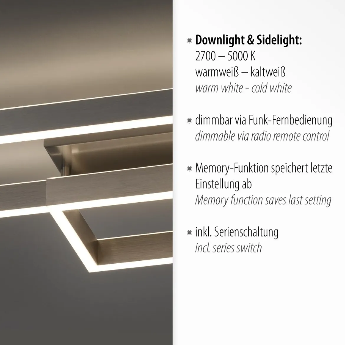Paul Neuhaus 6231-55 Paan LED Deckenleuchte silberfarbig eckig CCT