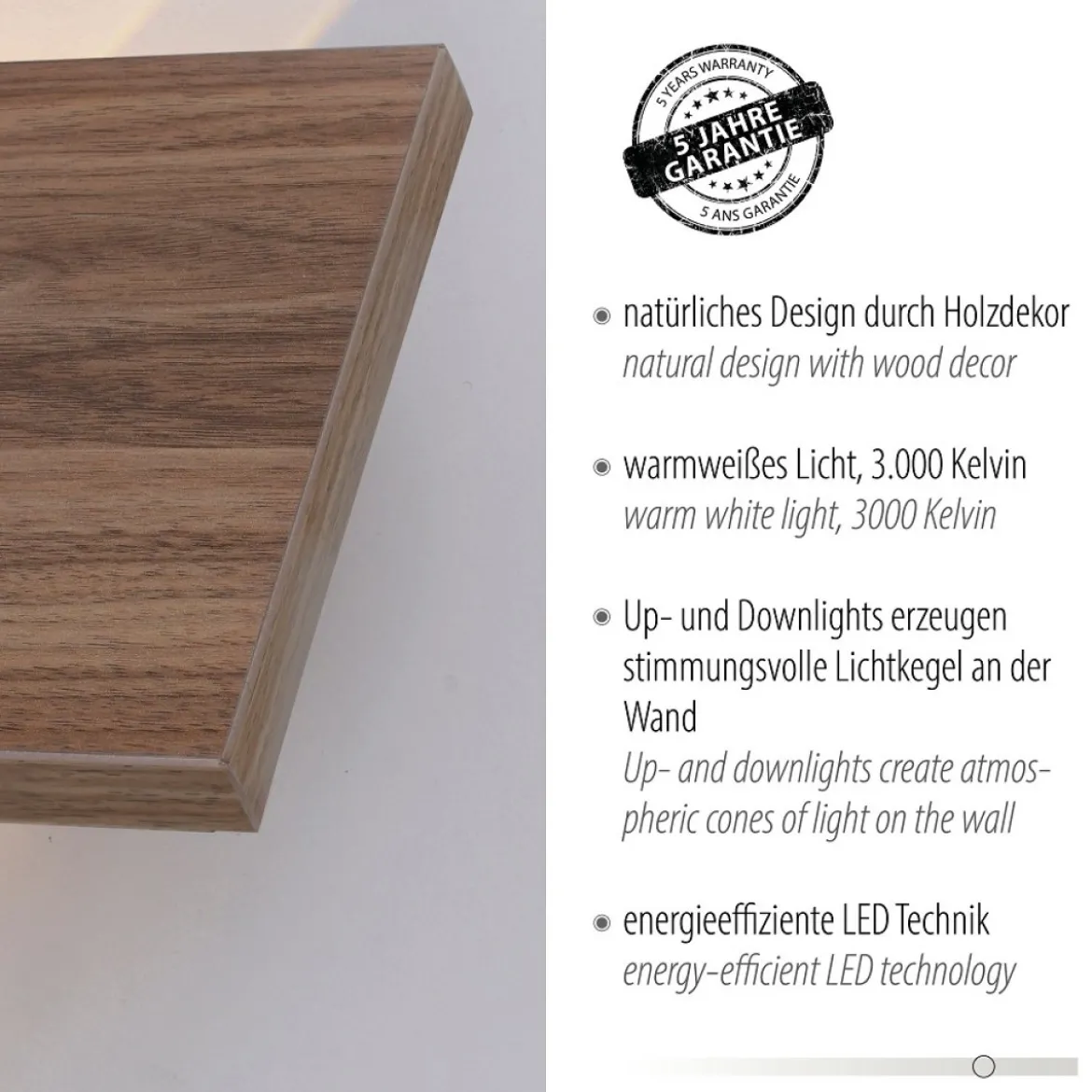 Paul Neuhaus 9478-79 PALMA Wandleuchte Holzdekor
