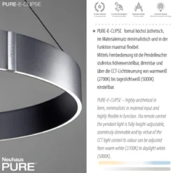 Paul Neuhaus 2561-15 PURE-E-CLIPSE LED Pendelleuchte mystic grey (grau) e-LIFT®