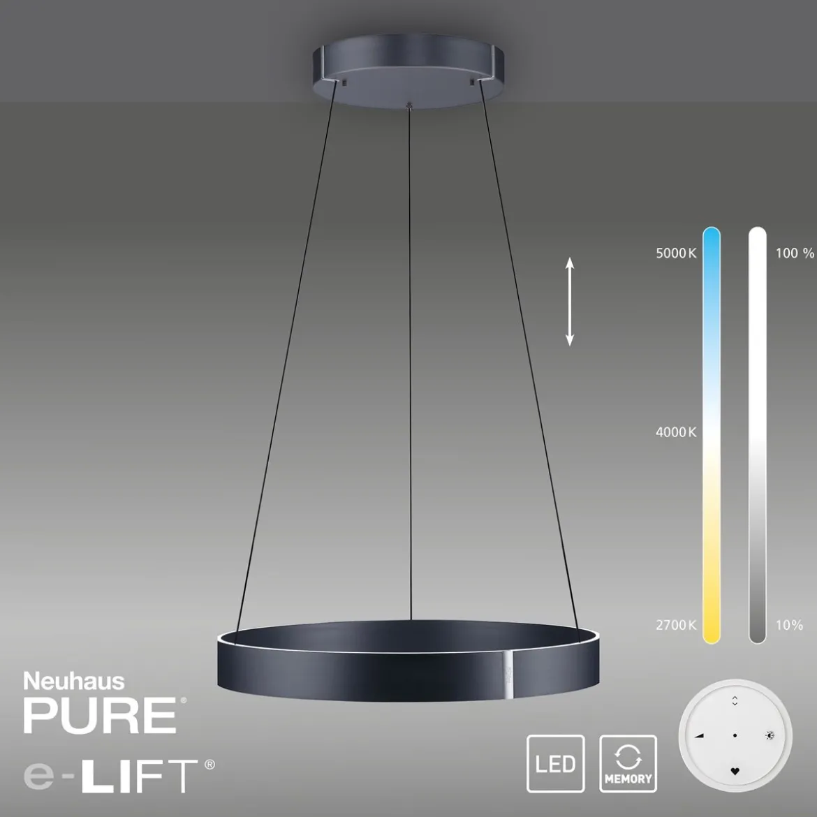 Paul Neuhaus 2561-15 PURE-E-CLIPSE LED Pendelleuchte mystic grey (grau) e-LIFT®