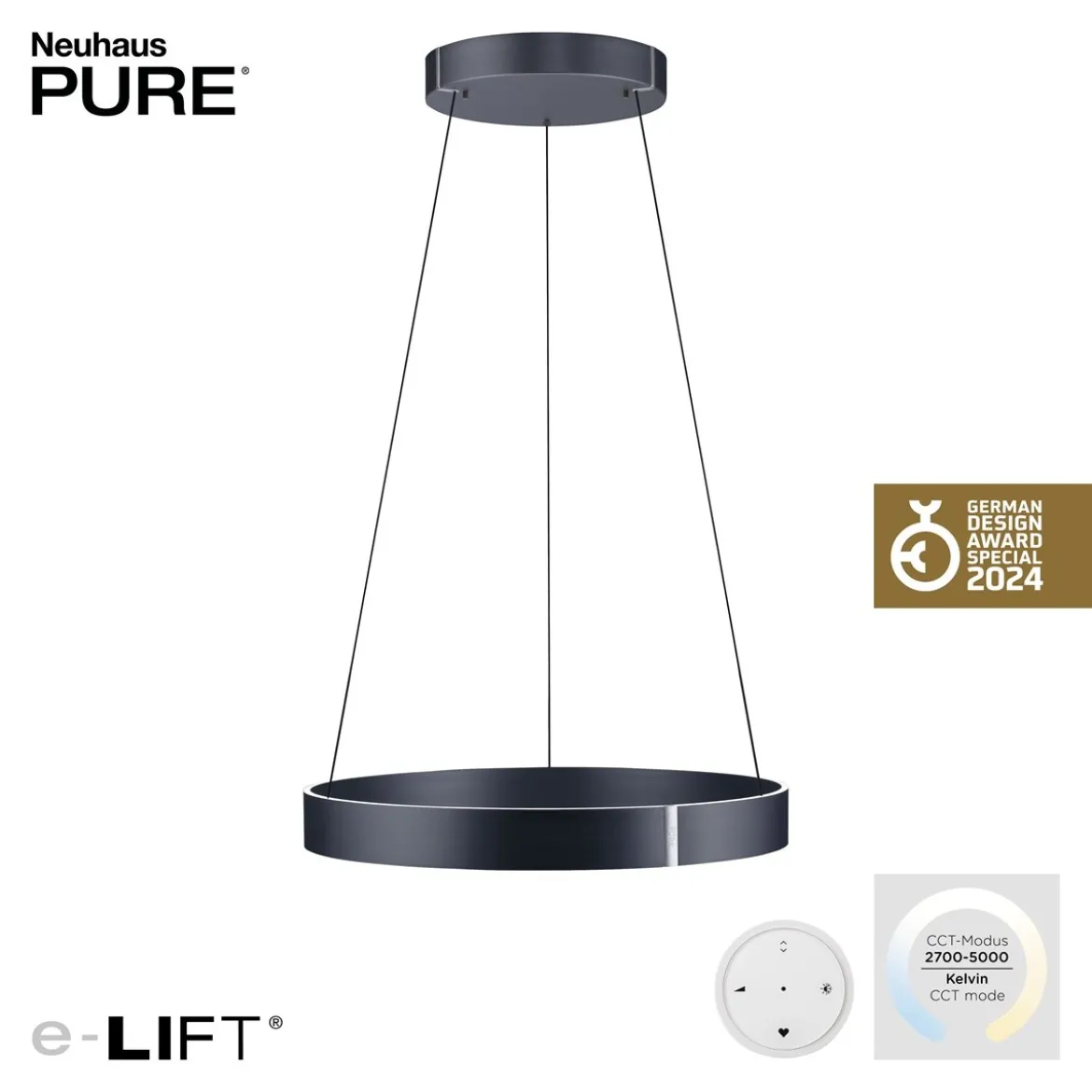 Paul Neuhaus 2561-15 PURE-E-CLIPSE LED Pendelleuchte mystic grey (grau) e-LIFT®