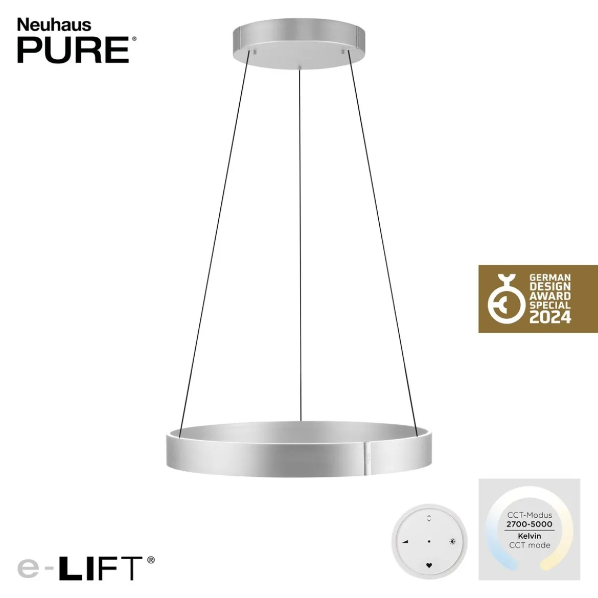 Paul Neuhaus 2561-95 PURE-E-CLIPSE LED Pendelleuchte stone (aluminium) e-LIFT®