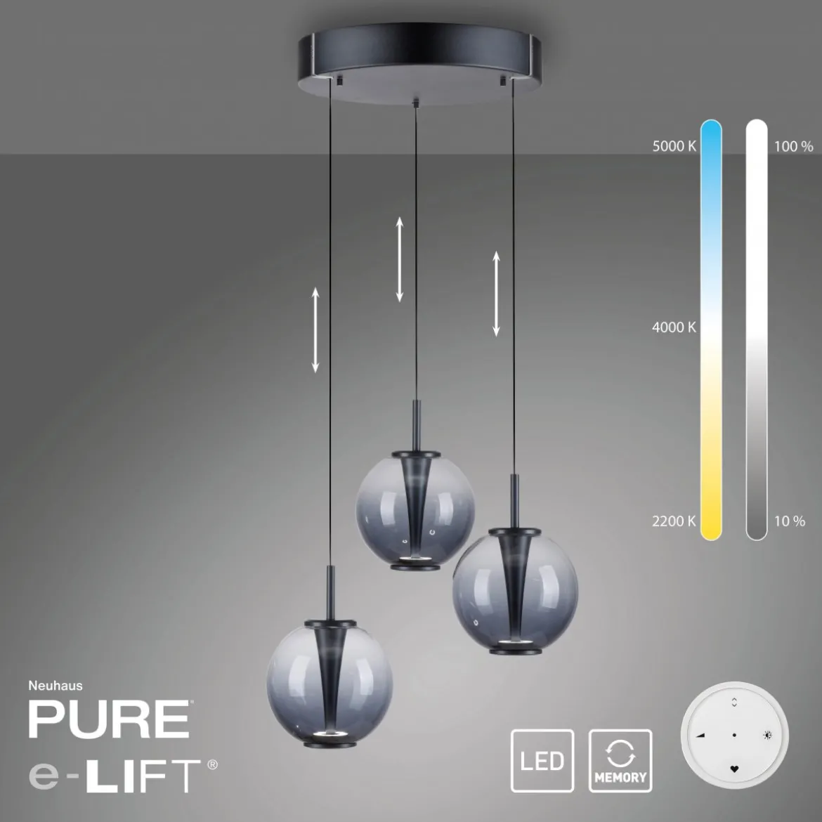 Paul Neuhaus 2222-15 PURE E-Infinity Pendelleuchte mystic grey 3-flammig