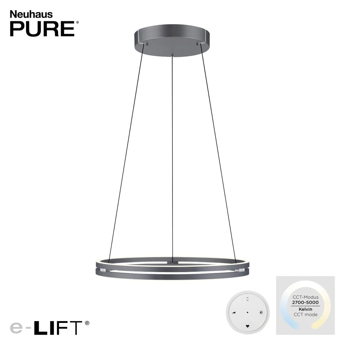 Paul Neuhaus 2551-15 PURE-E-LOOP LED Pendelleuchte mystic grey (grau) elektrisch