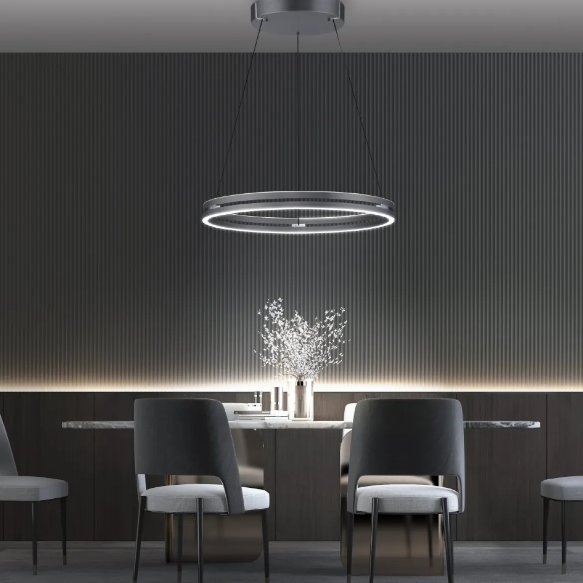 Paul Neuhaus 2551-15 PURE-E-LOOP LED Pendelleuchte mystic grey (grau) elektrisch