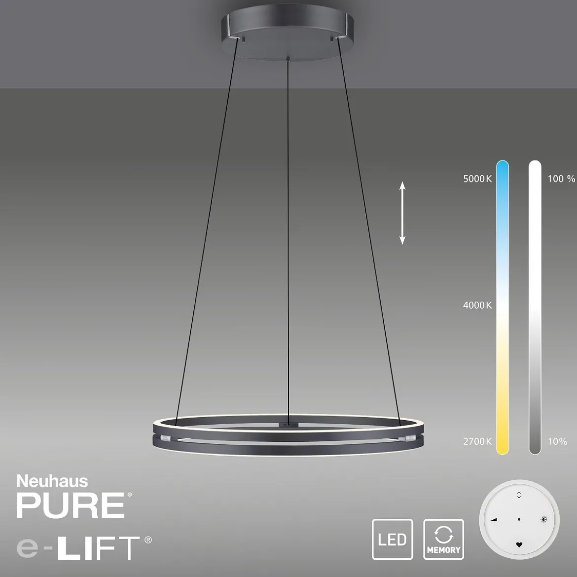 Paul Neuhaus 2551-15 PURE-E-LOOP LED Pendelleuchte mystic grey (grau) elektrisch