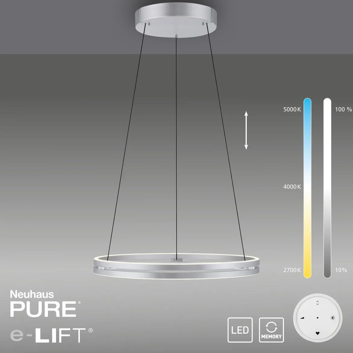 Paul Neuhaus 2551-95 PURE-E-LOOP LED Pendelleuchte stone (alu) elektrisch