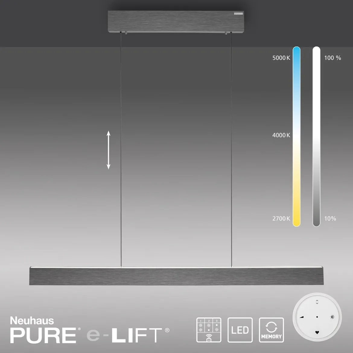 Paul Neuhaus 2570-15 PURE E-MOTION LED Pendelleuchte platin (grau) höhenverstellbar