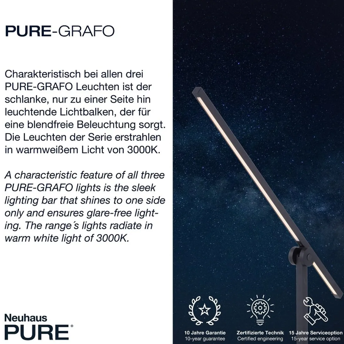 Paul Neuhaus 4407-18 PURE-GRAFO LED Tischleuchte schwarz dimmbar