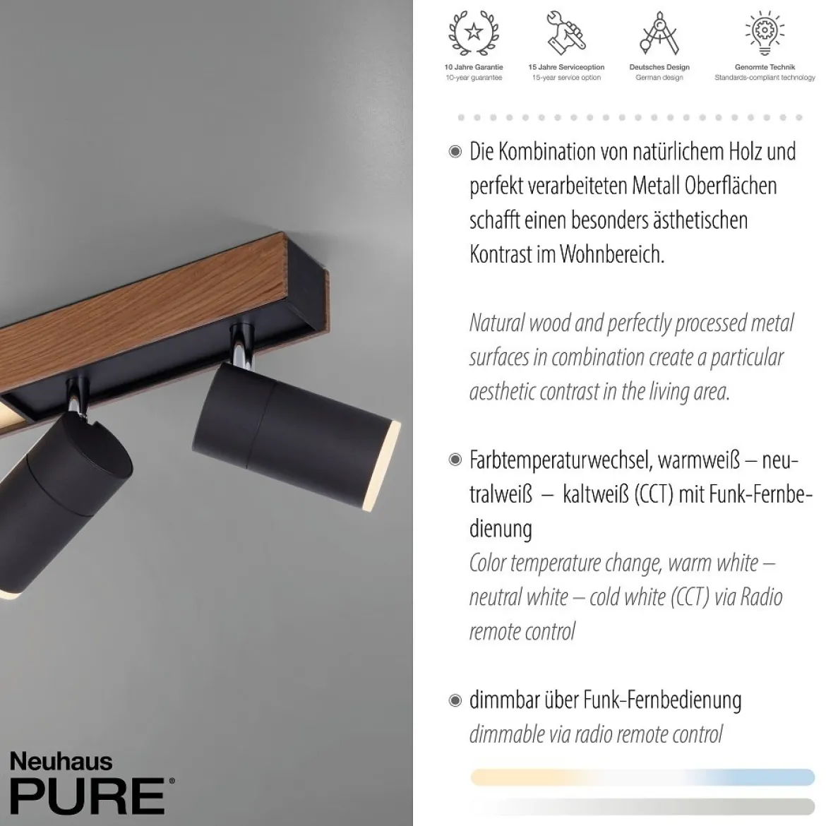 Paul Neuhaus 6121-79 PURE-LINES LED Deckenleuchte oak graphite CCT