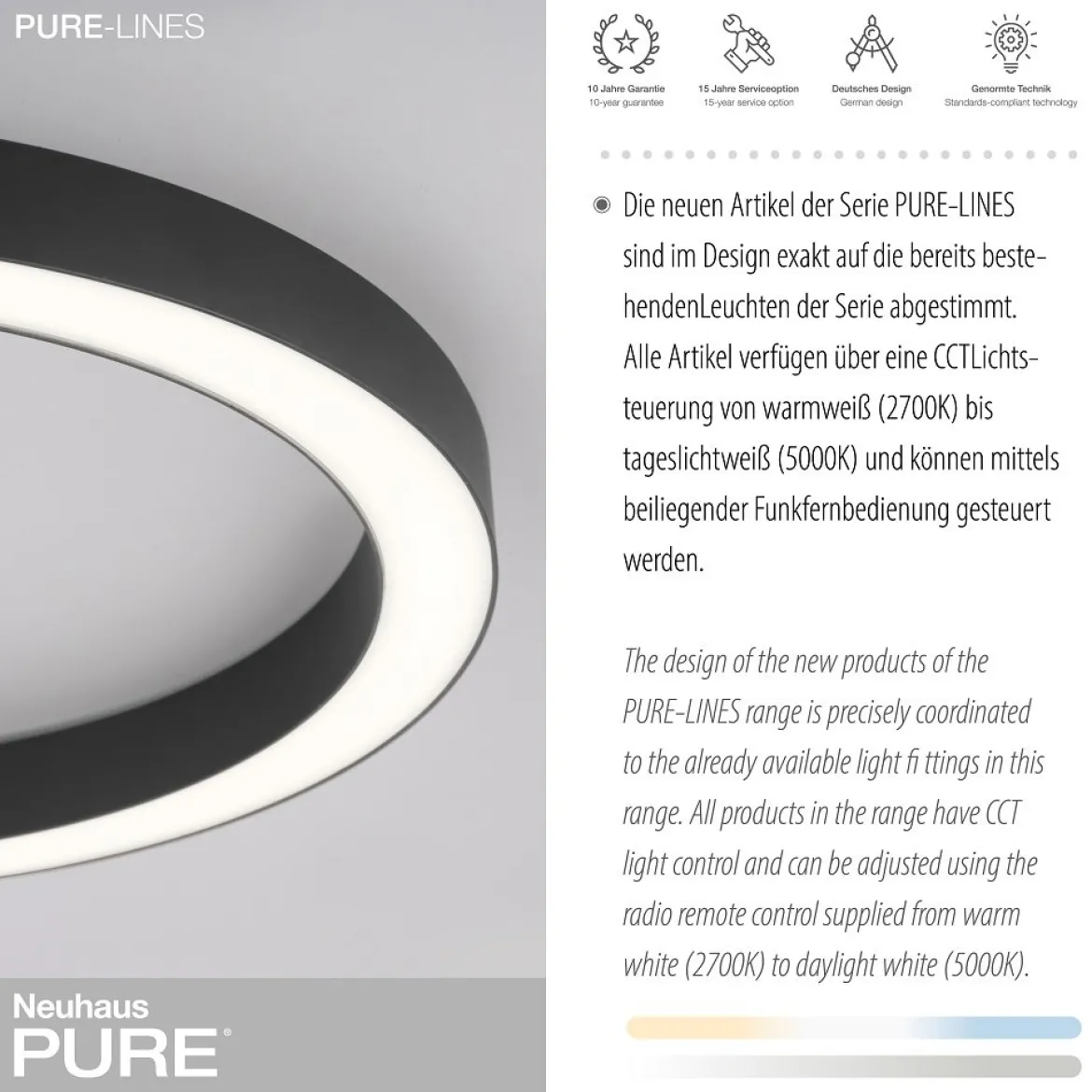 Paul Neuhaus 6309-13 PURE-LINES LED Deckenleuchte graphite CCT 50cm