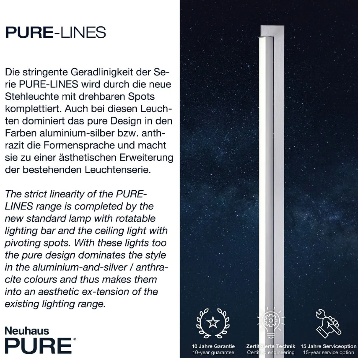 Paul Neuhaus 421-95 PURE-LINES LED Stehleuchte stone (alu) CCT