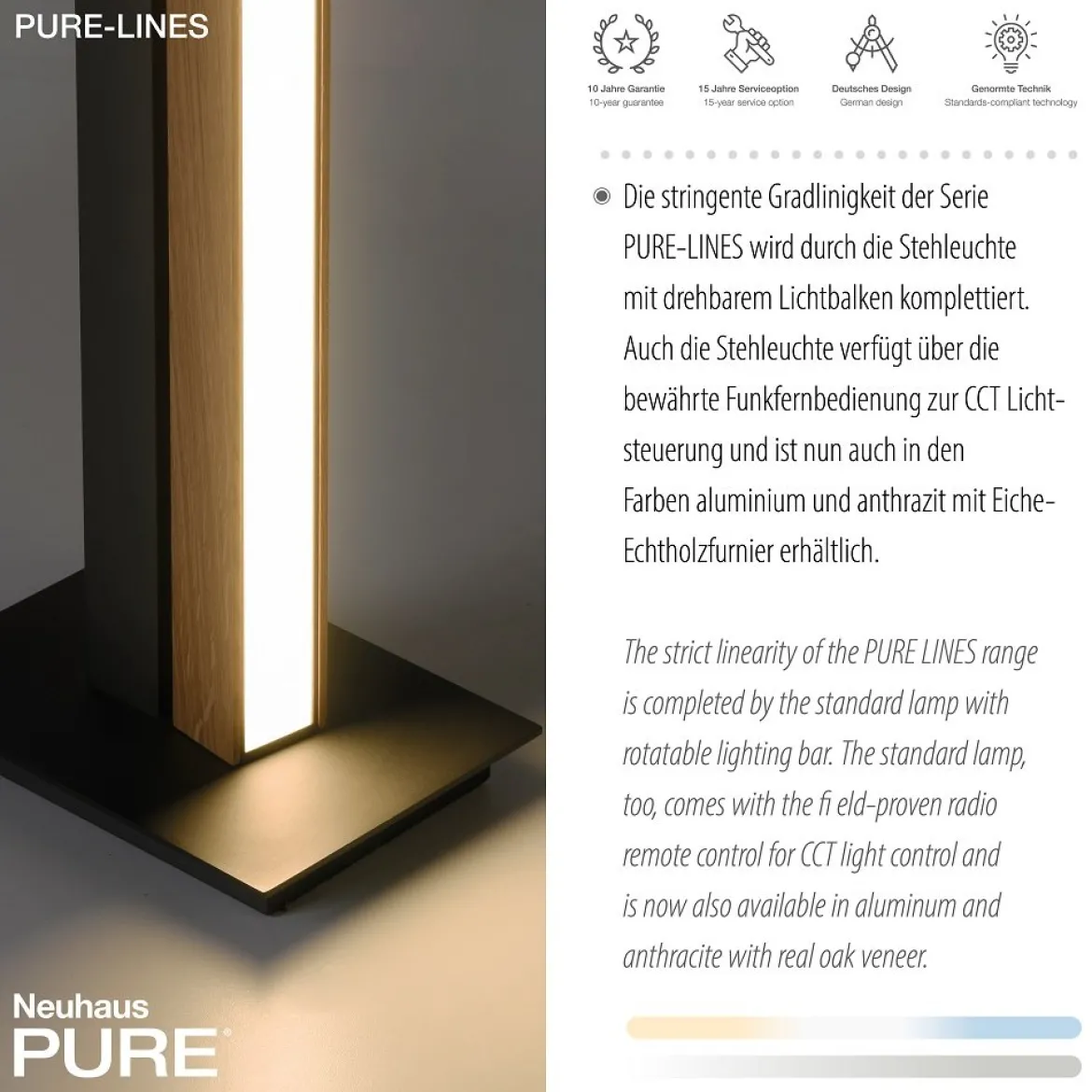 Paul Neuhaus 451-79 PURE-LINES LED Stehleuchte oak graphite CCT