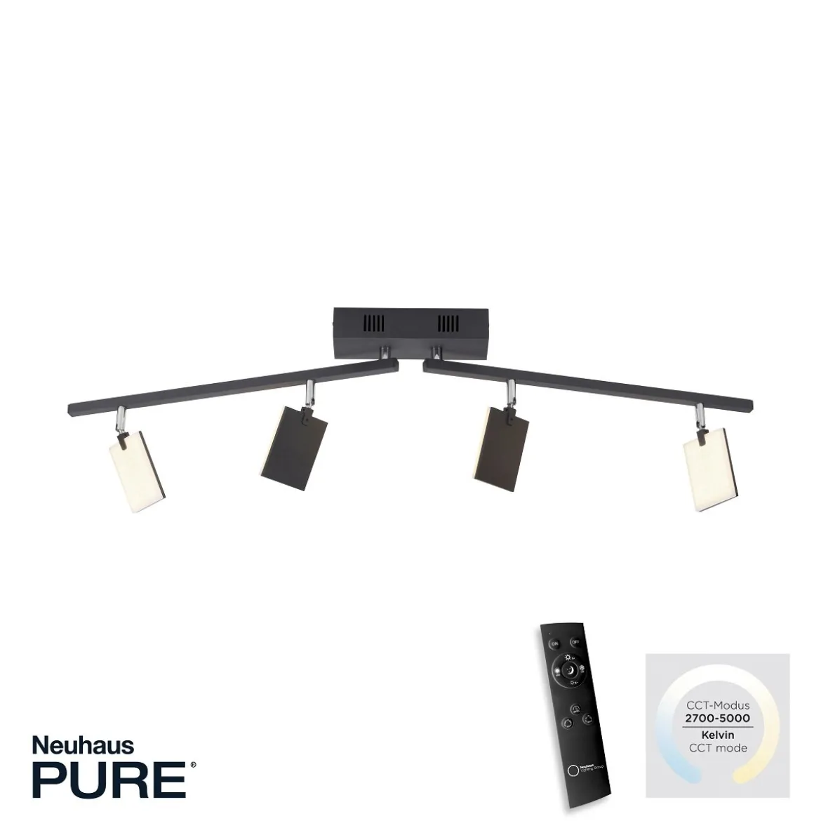Paul Neuhaus 6356-18 PURE-MIRA LED Deckenleuchte 4-flammig black pearl CCT