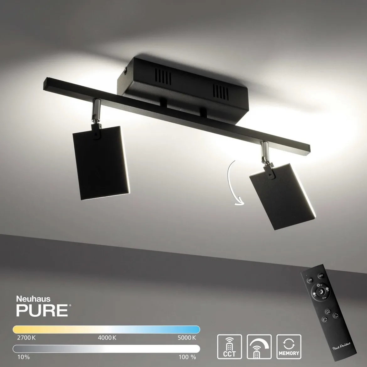 Paul Neuhaus 6354-18 PURE-MIRA LED Deckenleuchte 2-flammig black pearl CCT