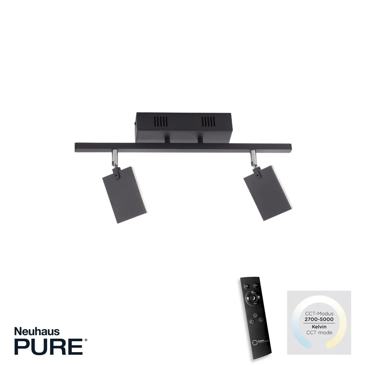 Paul Neuhaus 6354-18 PURE-MIRA LED Deckenleuchte 2-flammig black pearl CCT