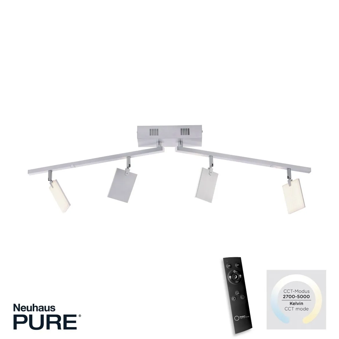 Paul Neuhaus 6356-95 PURE-MIRA LED Deckenleuchte 4-flammig diamond (alu) CCT