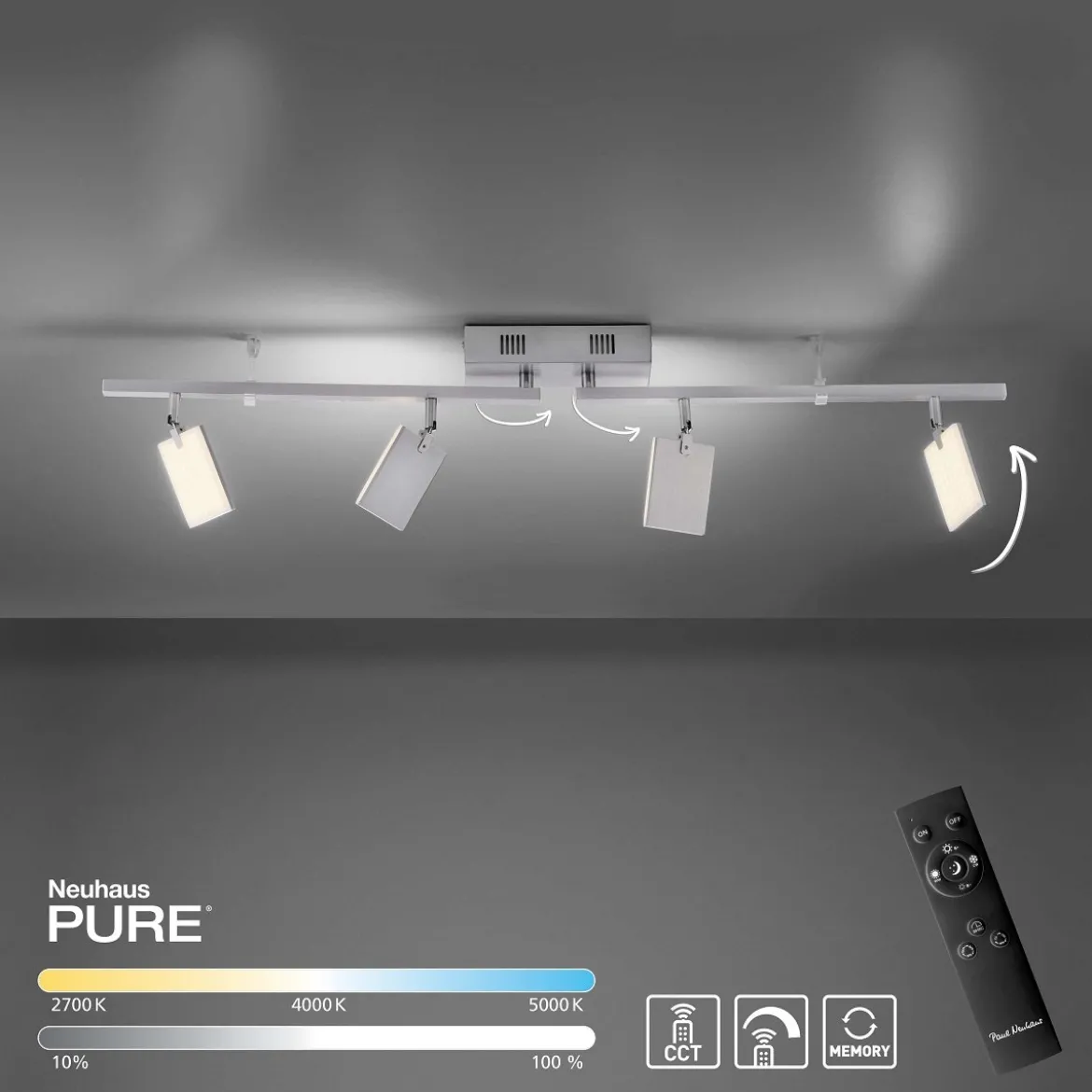 Paul Neuhaus 6356-95 PURE-MIRA LED Deckenleuchte 4-flammig diamond (alu) CCT