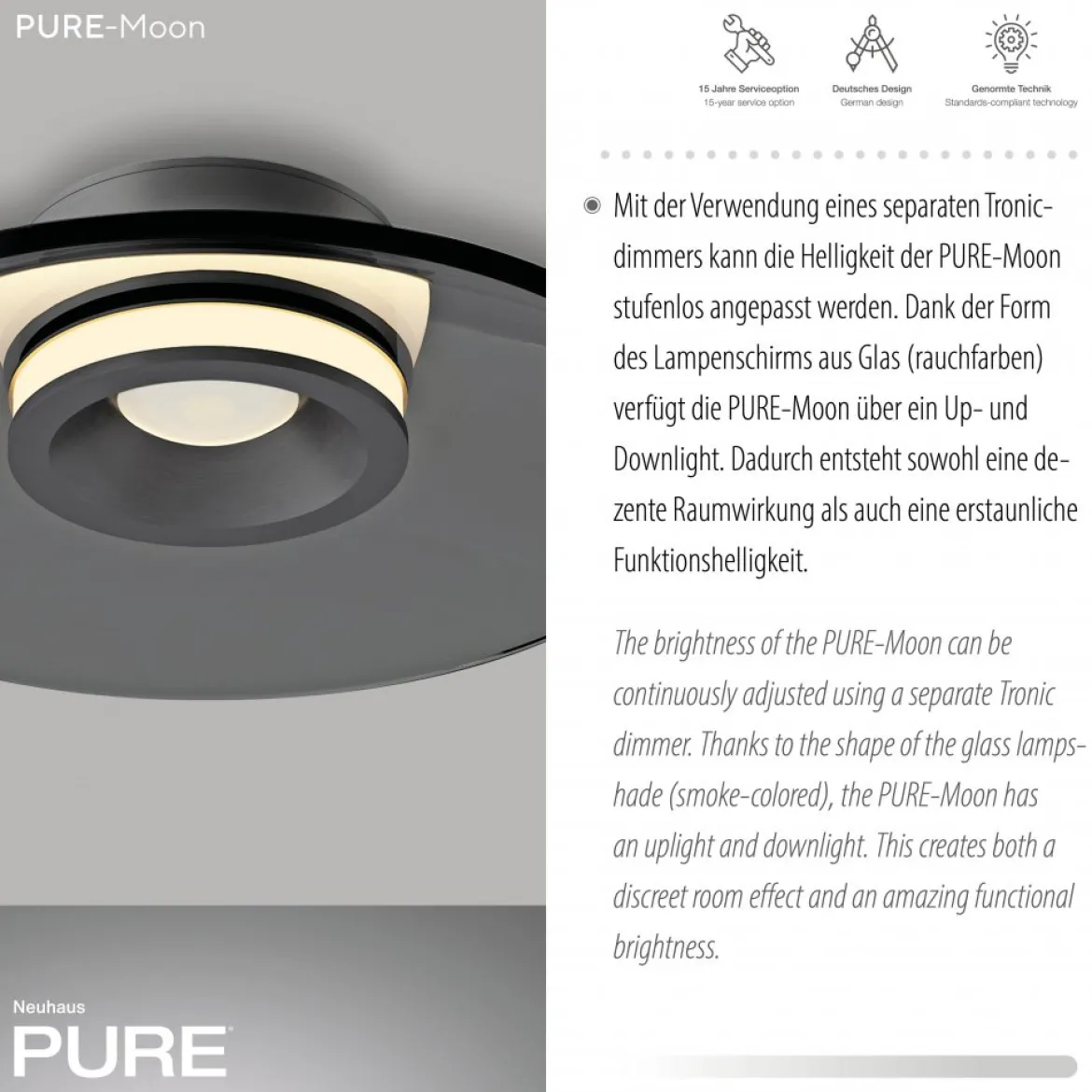 Paul Neuhaus 6094-15 PURE Moon Deckenleuchte platin grau 32cm dimmbar