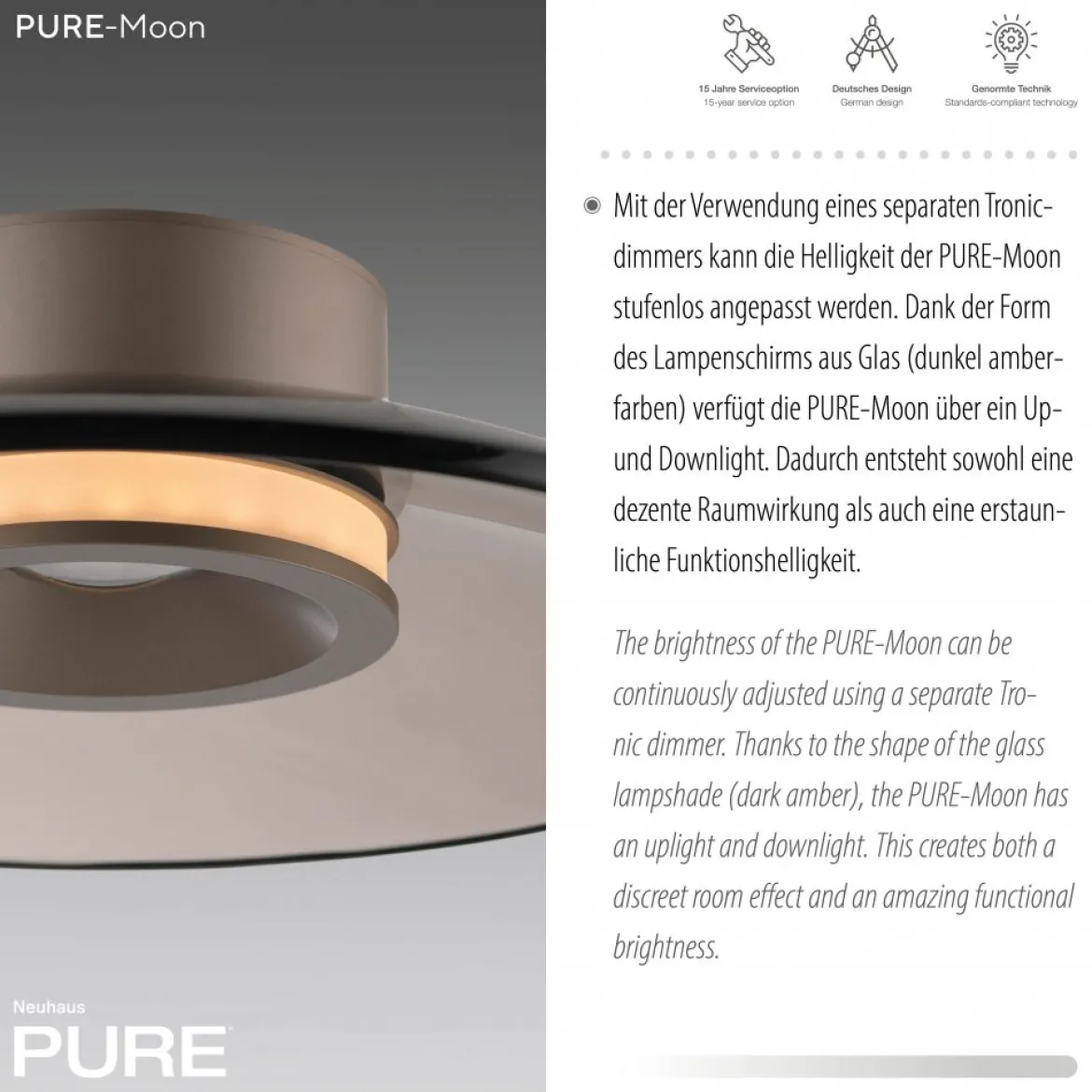 Paul Neuhaus 6094-97 PURE Moon Deckenleuchte bronce 32cm dimmbar