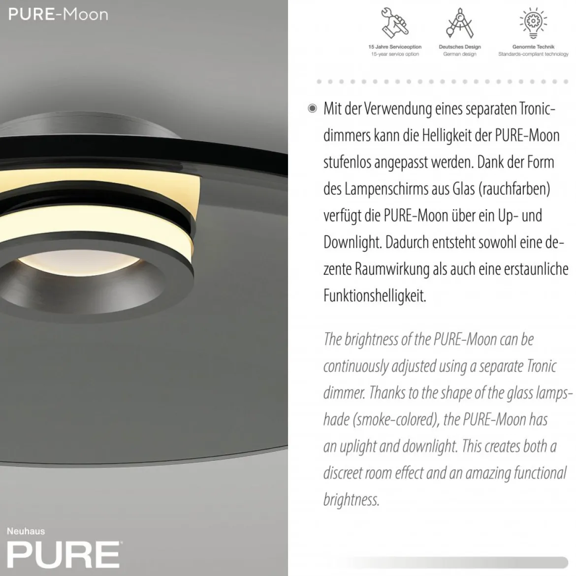 Paul Neuhaus 6095-15 PURE Moon Deckenleuchte platin grau 50cm dimmbar