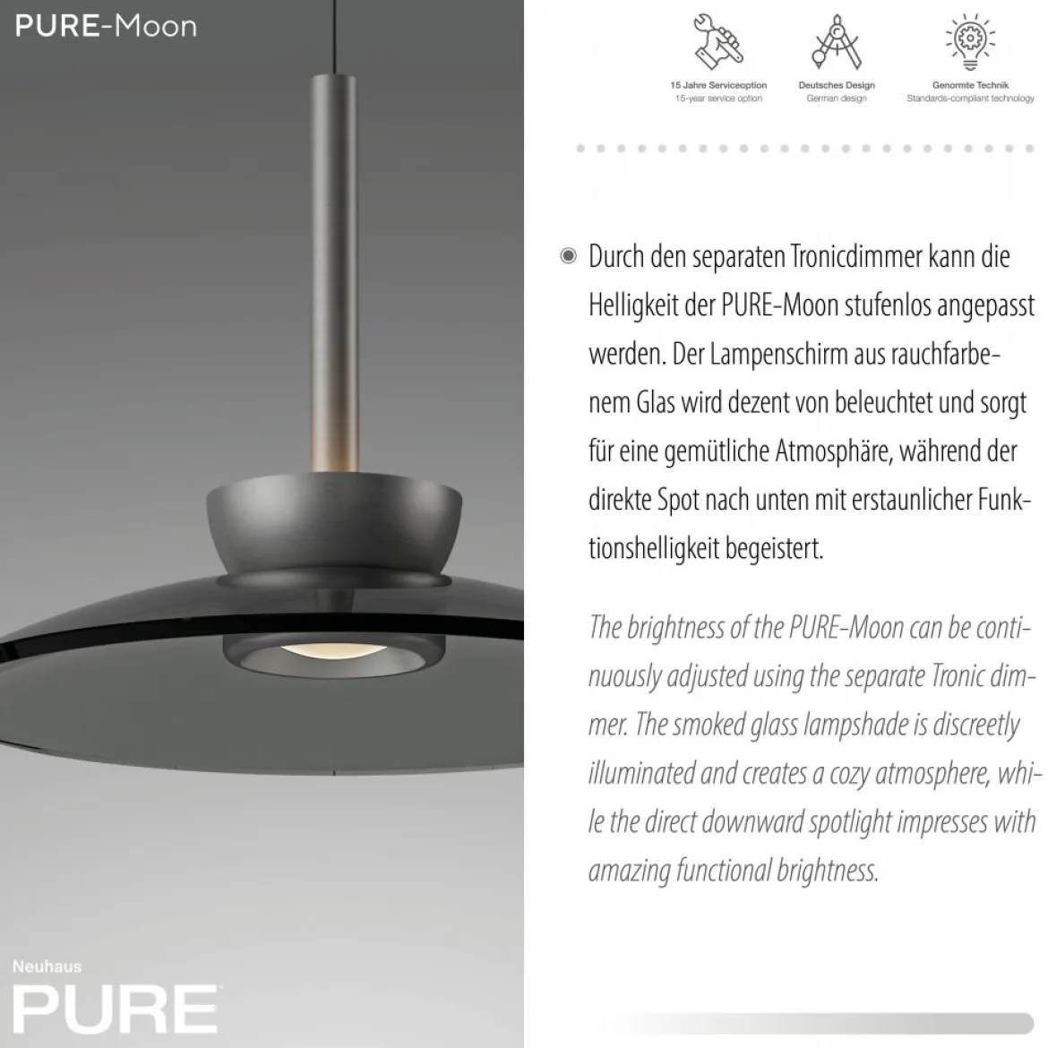 Paul Neuhaus 2191-15 PURE Moon Pendelleuchte platin grau