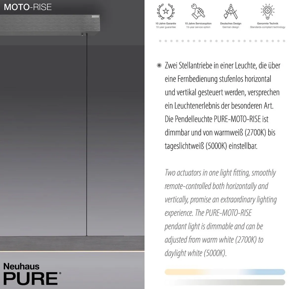 Paul Neuhaus 2545-15 PURE MOTO-RISE LED Pendelleuchte platin (grau) höhenverstellbar ausziehbar