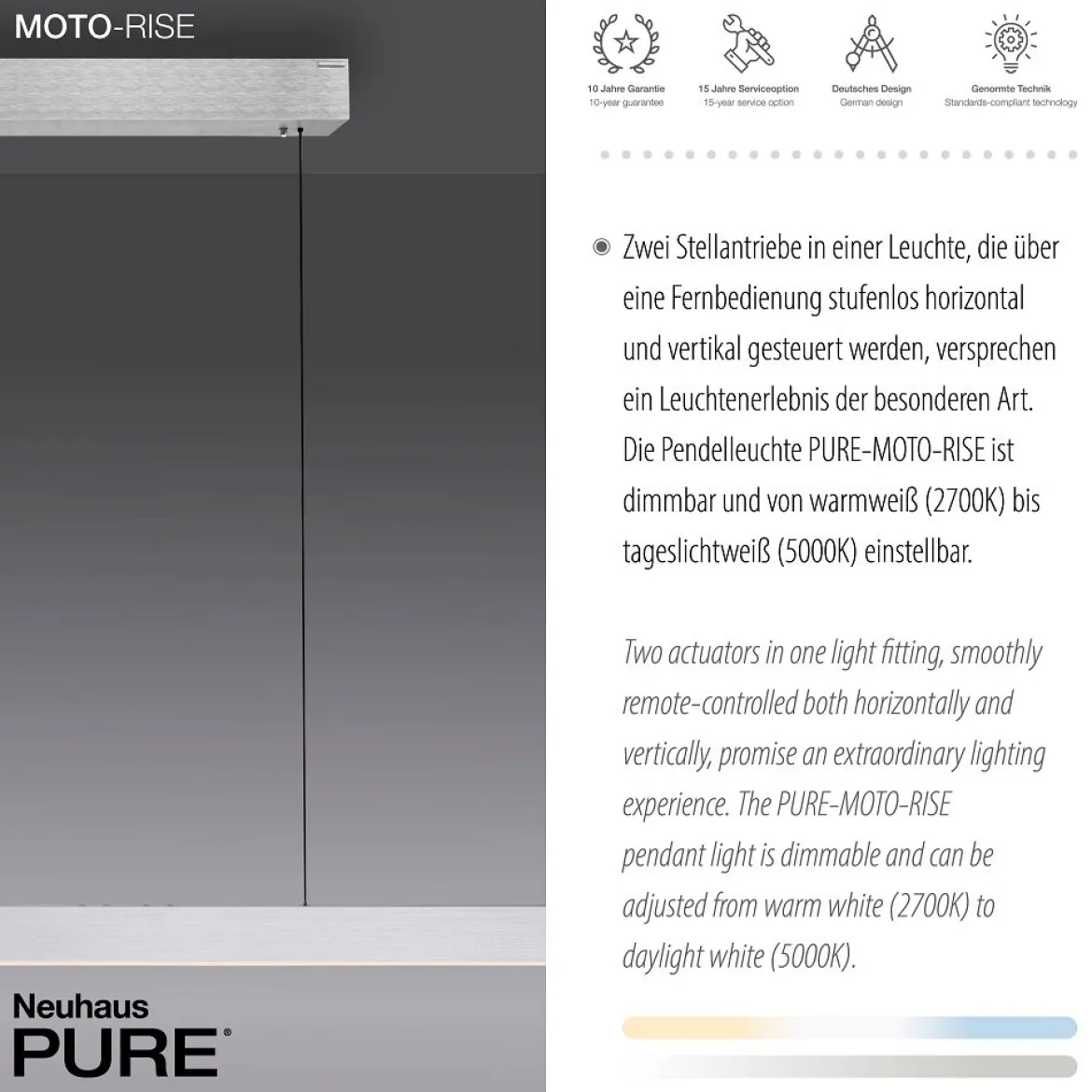 Paul Neuhaus 2545-95 PURE MOTO-RISE LED Pendelleuchte diamond (alu) höhenverstellbar ausziehbar