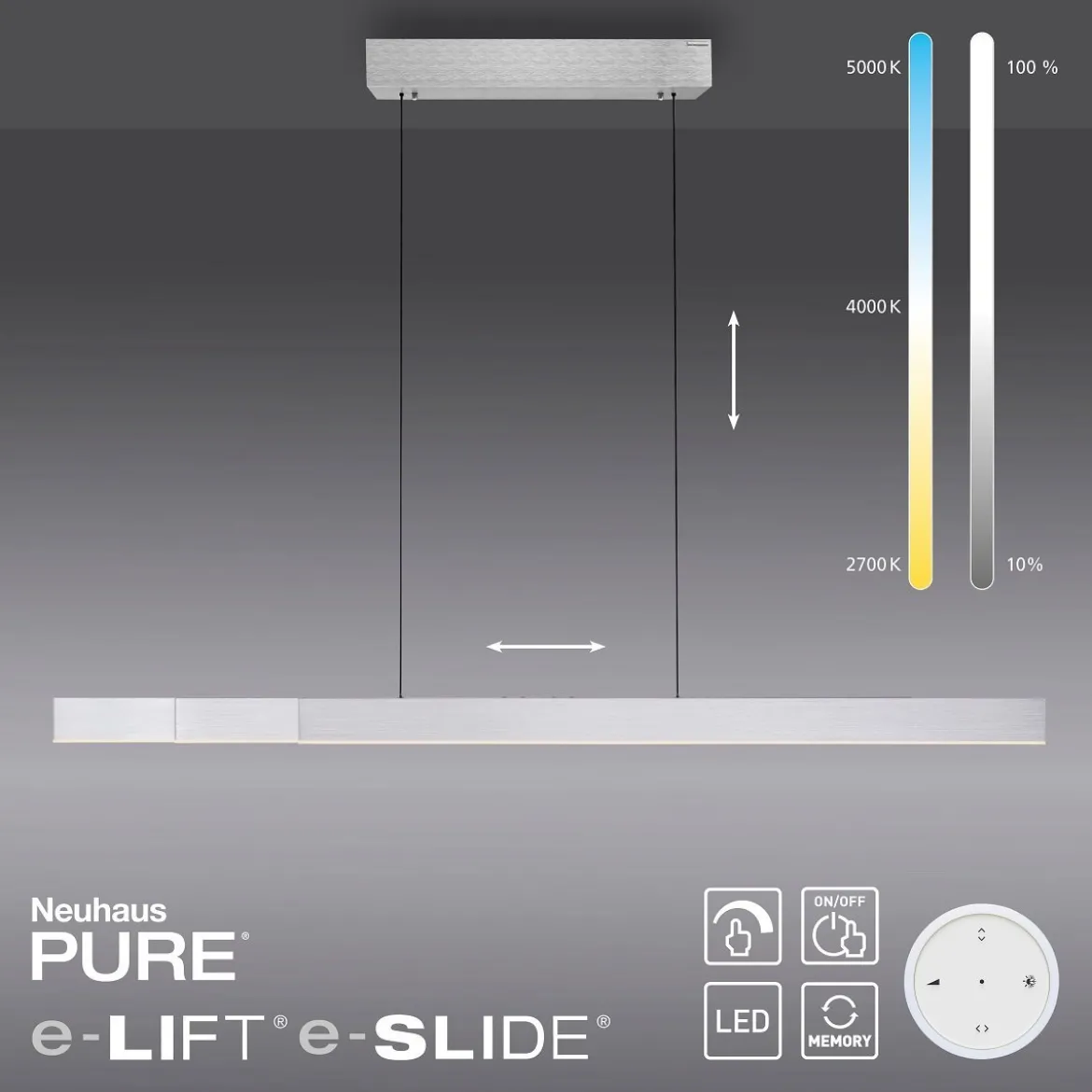 Paul Neuhaus 2545-95 PURE MOTO-RISE LED Pendelleuchte diamond (alu) höhenverstellbar ausziehbar