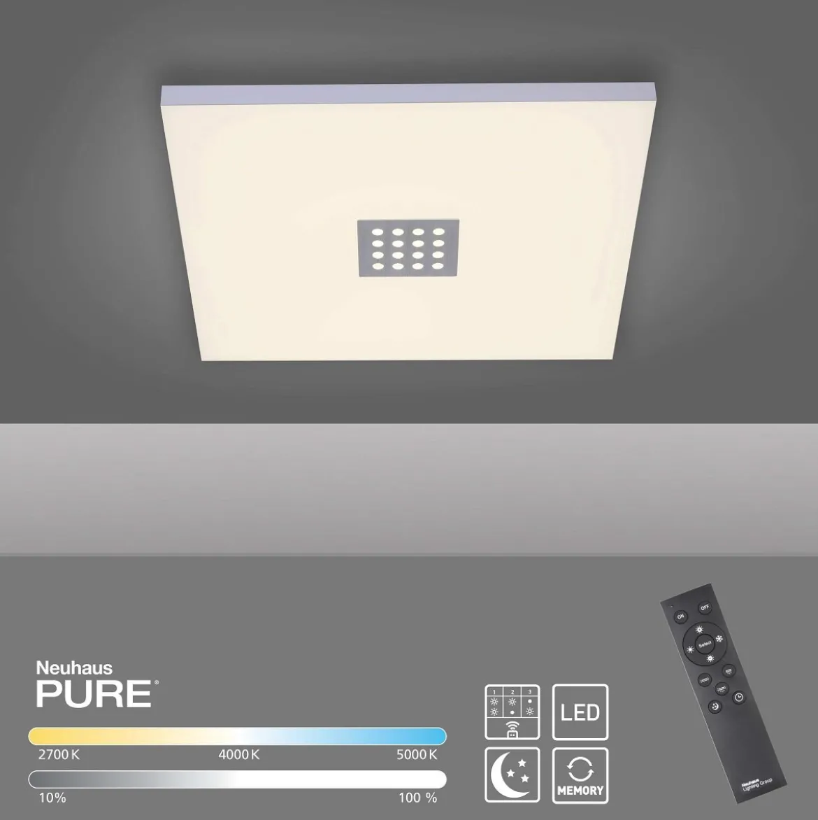 Paul Neuhaus 6433-95 PURE-NEO LED Deckenleuchte aluminium CCT 45x45cm