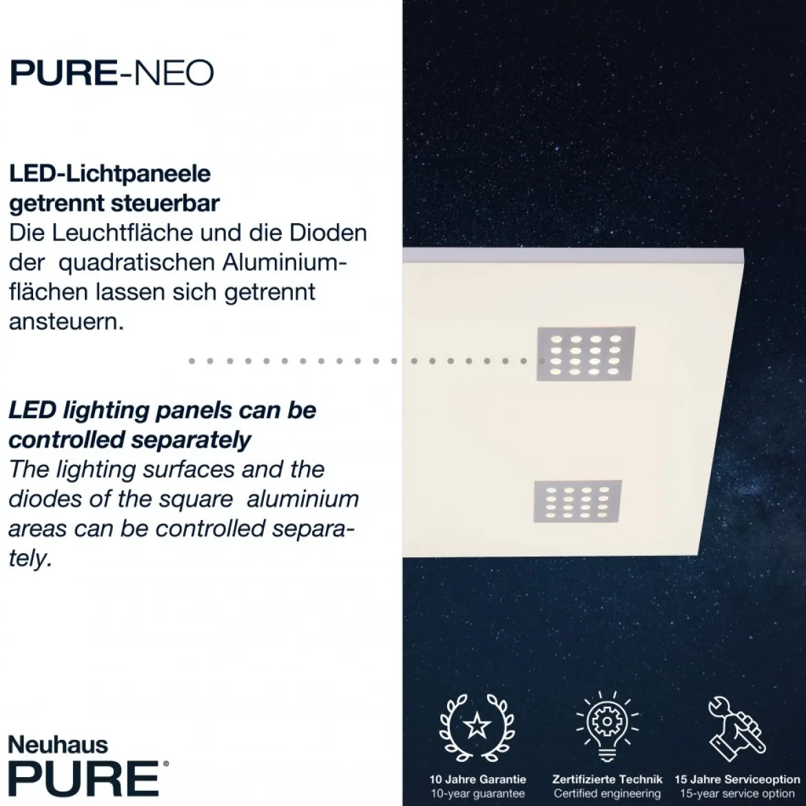 Paul Neuhaus 6434-95 PURE-NEO LED Deckenleuchte aluminium CCT 62x62cm